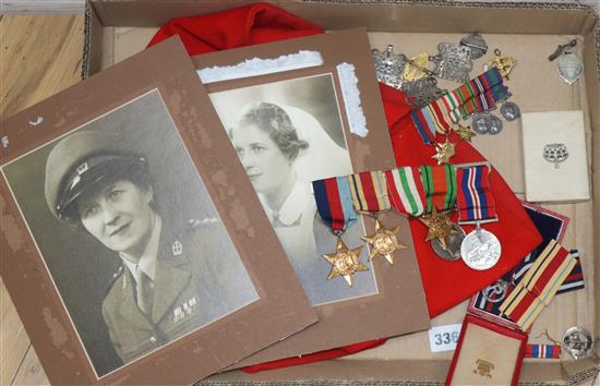 Malaysia medal and other medals including miniatures, photographs and hat belonging to the nurse Capt. M.M. Fraser.